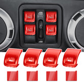 Diamooky window switch cover in red aluminum for Jeep Wrangler JK enhances interior style.