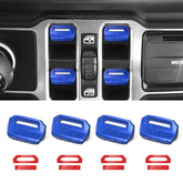 DIAMOOKY window switch cover for Wrangler JL blue close-up shows precise fit and protection.