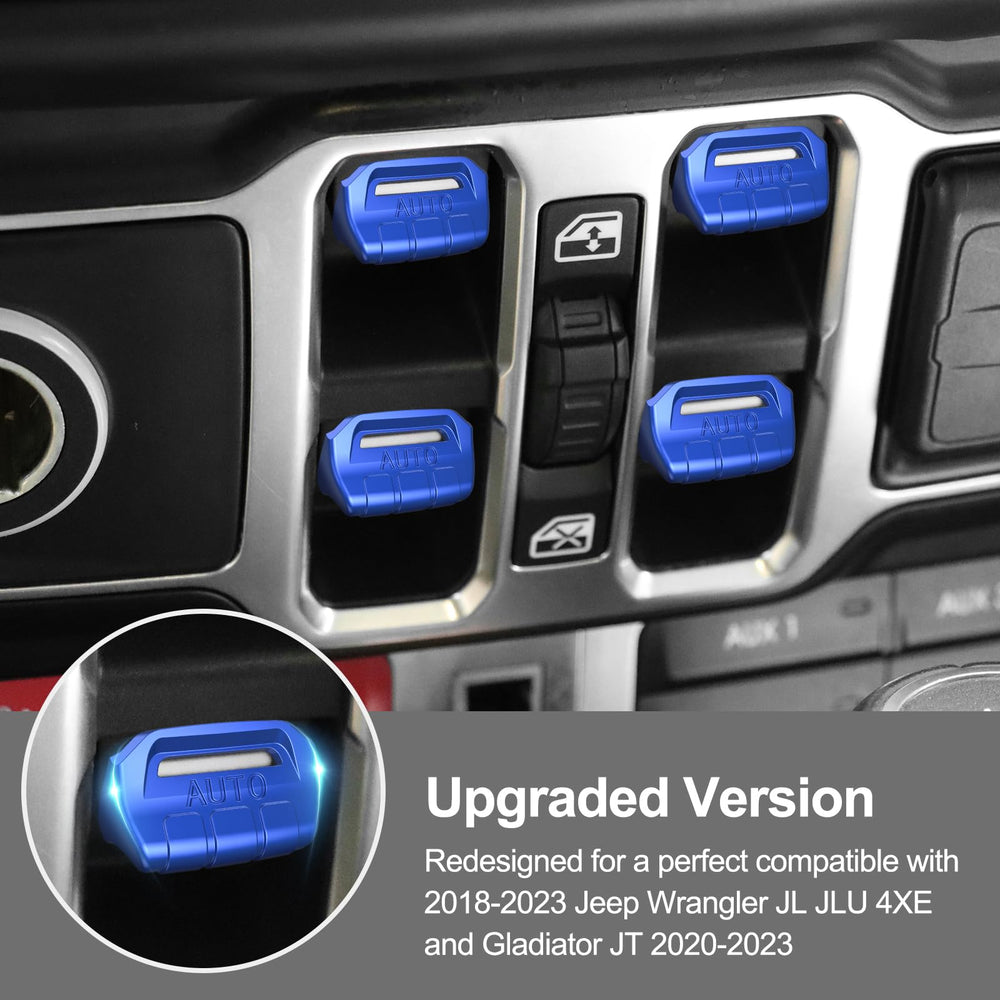 DIAMOOKY window switch cover with Wrangler blue fit demonstrates seamless integration.
