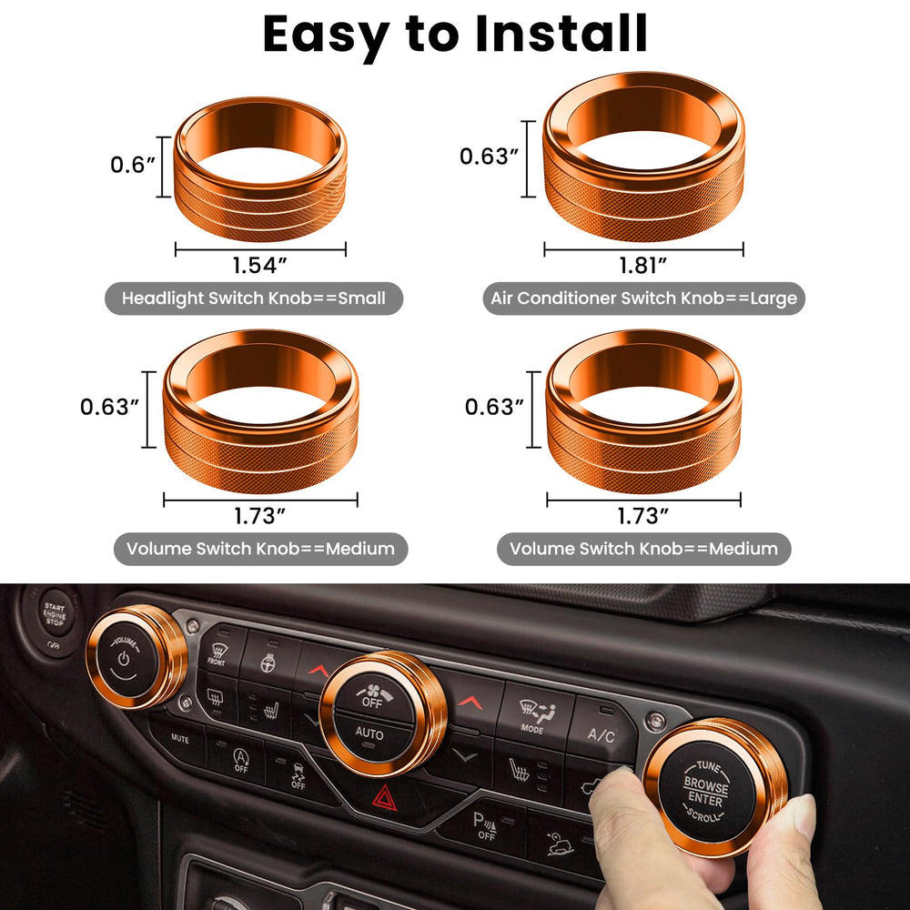 DIAMOOKY Wrangler JL/JT compatibility with multiple AC knob styles.