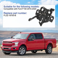 Closeup of hood latch metal detail highlighting rust‑resistant surface