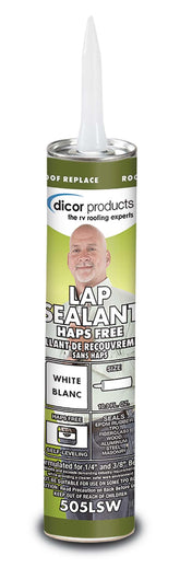 Dicor 505LSW EPDM lap sealant tube in white for roof sealing.