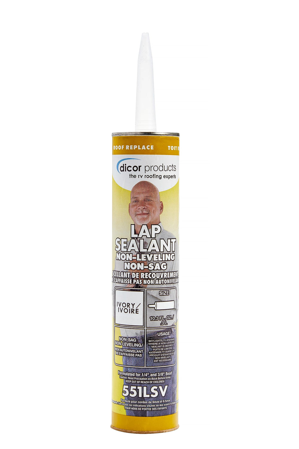 Dicor 551LSV-1 ivory lap sealant tube seals RV roof joints.