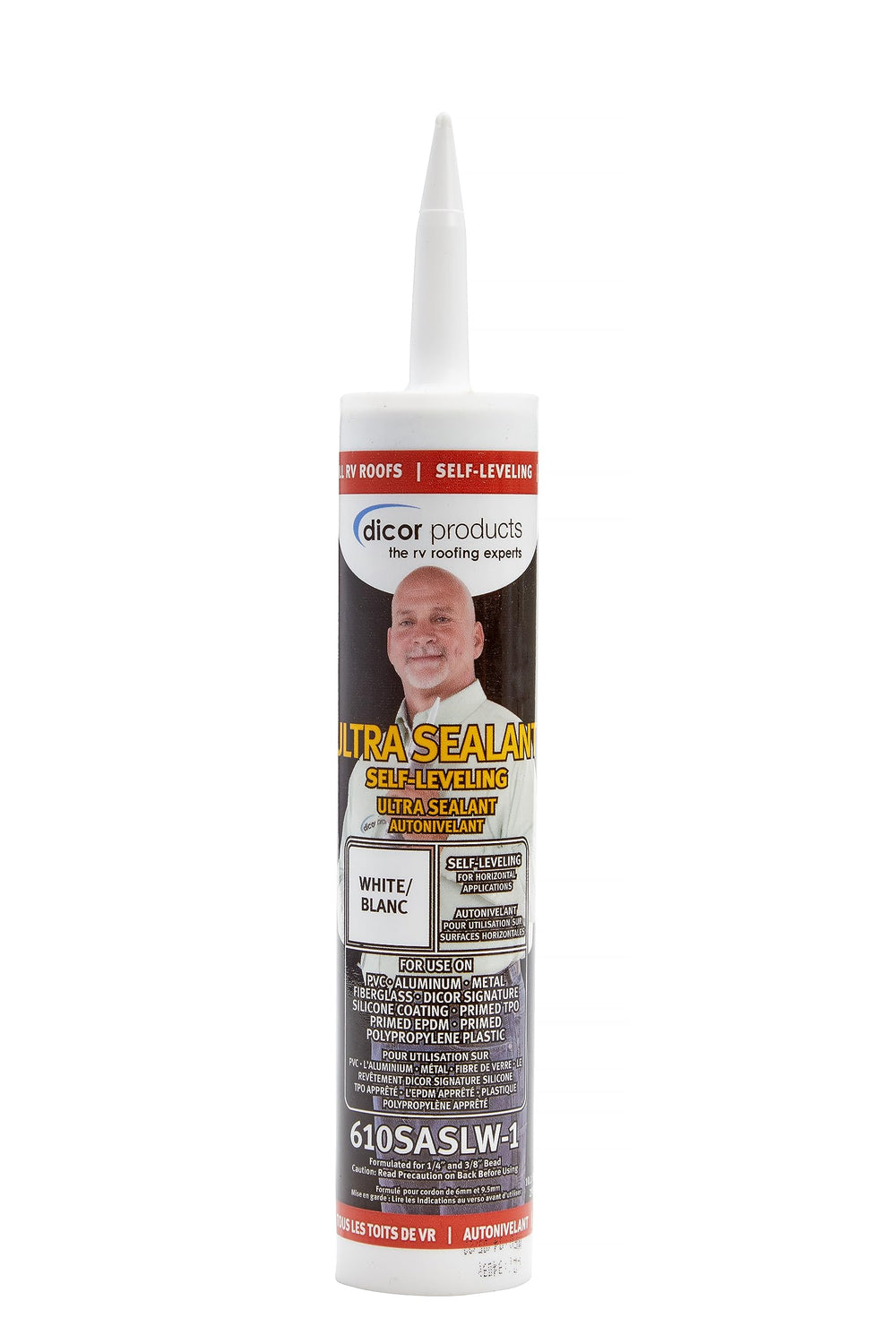 Dicor Ultra Sealant bead sealing an RV roof seam for durable protection.