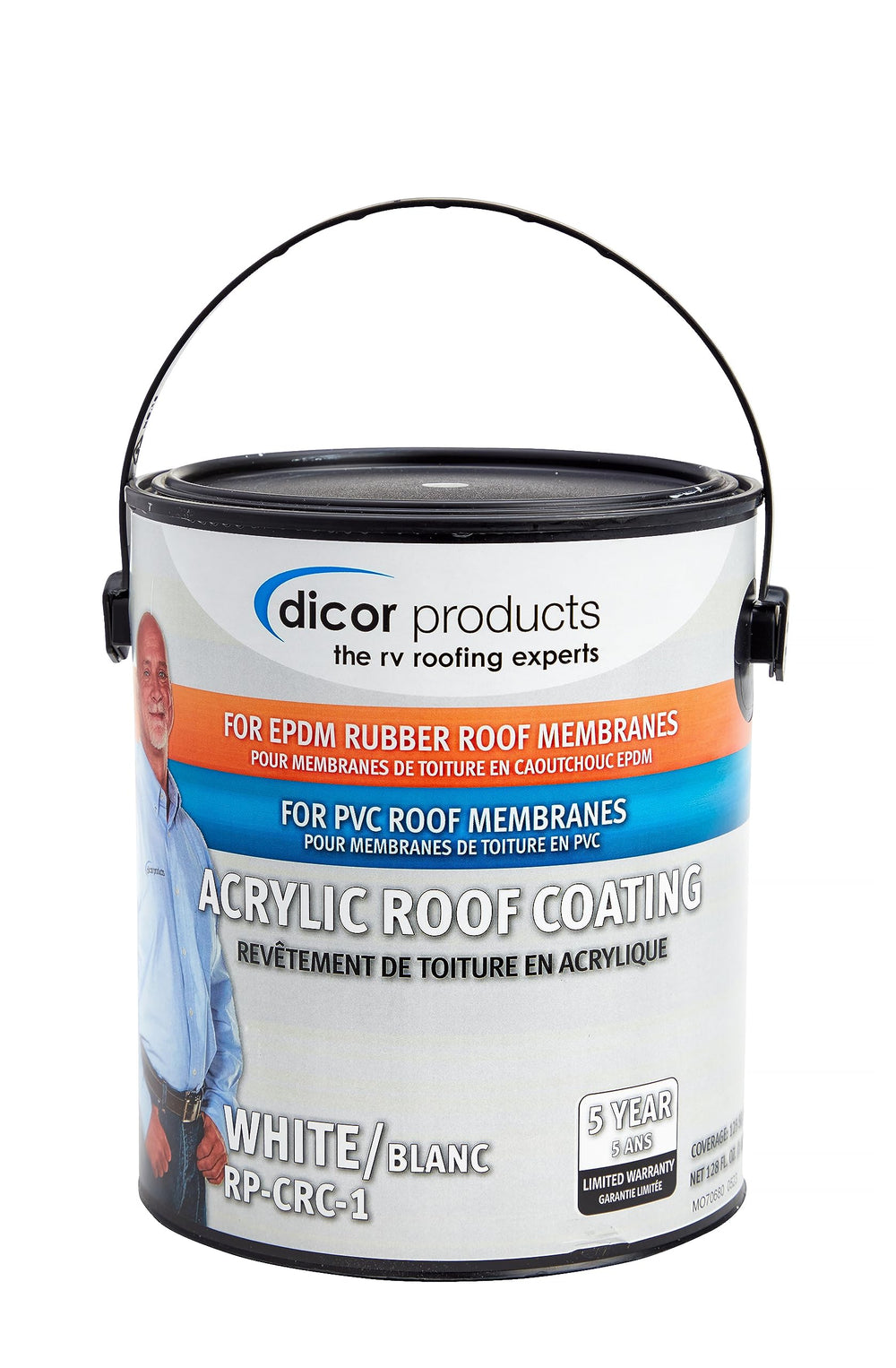 Dicor RP-CRC-1 bottle ready for EPDM RV roof coating.