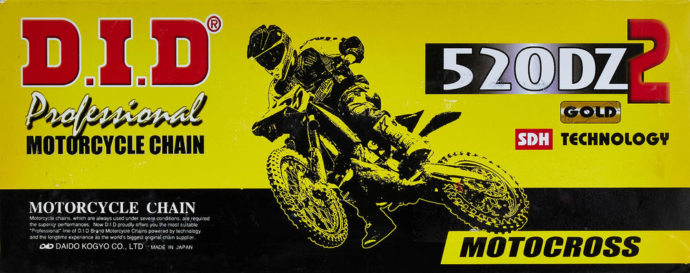 DID 520DZ2 gold outer plates highlight durability for high-performance motocross.