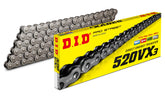 DID 520VX3 X-Ring chain close-up shows rugged seals for long-lasting durability.