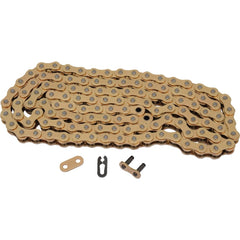 DID Ert3 120-link gold racing chain closeup highlighting anti-shock performance and wear resistance.