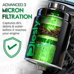 Diesly complete two-filter kit includes engine and water separator.