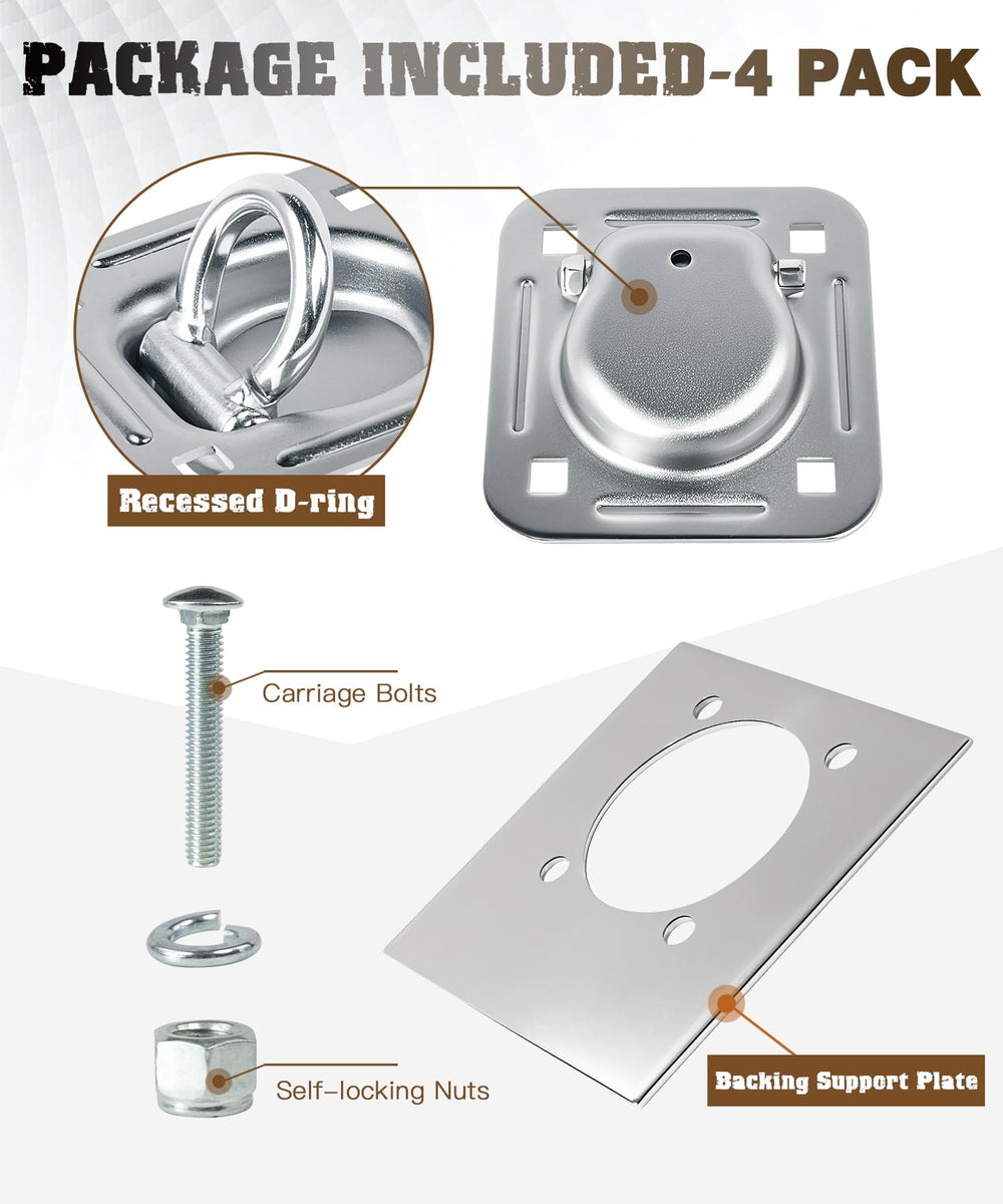 Digank zinc-coated D-ring anchors resist corrosion in transit.