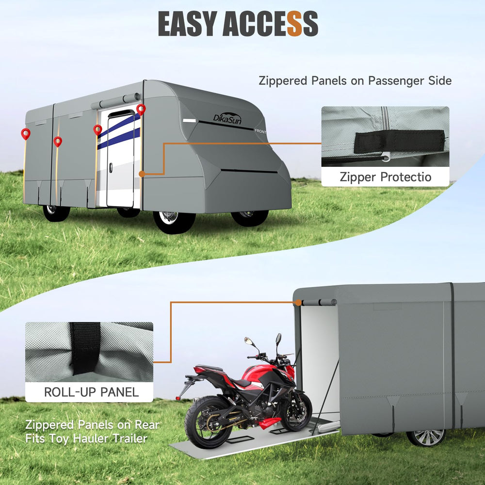 DikaSun Class C cover rollable zipper doors enable quick interior inspections