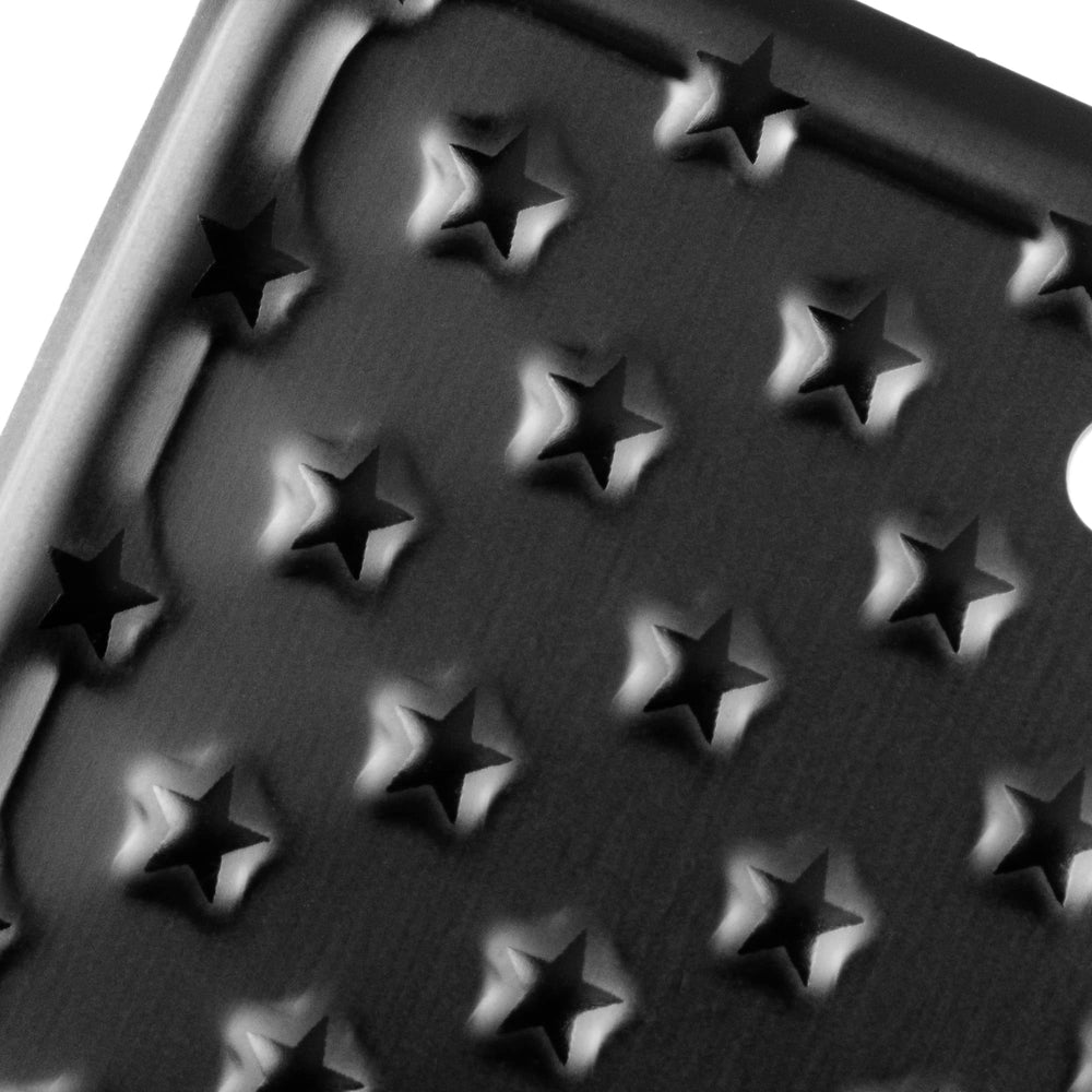 DillenCo American Flag license plate matte black finish highlights subtle patriotic detailing