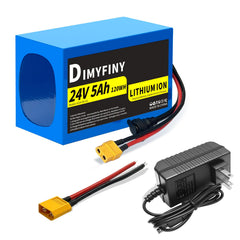 Dimyfiny 24V battery pack front view shows compact design for DIY projects