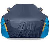 DINGHAO all-weather car cover with 6 layers protects sedan from rain and UV exposure.
