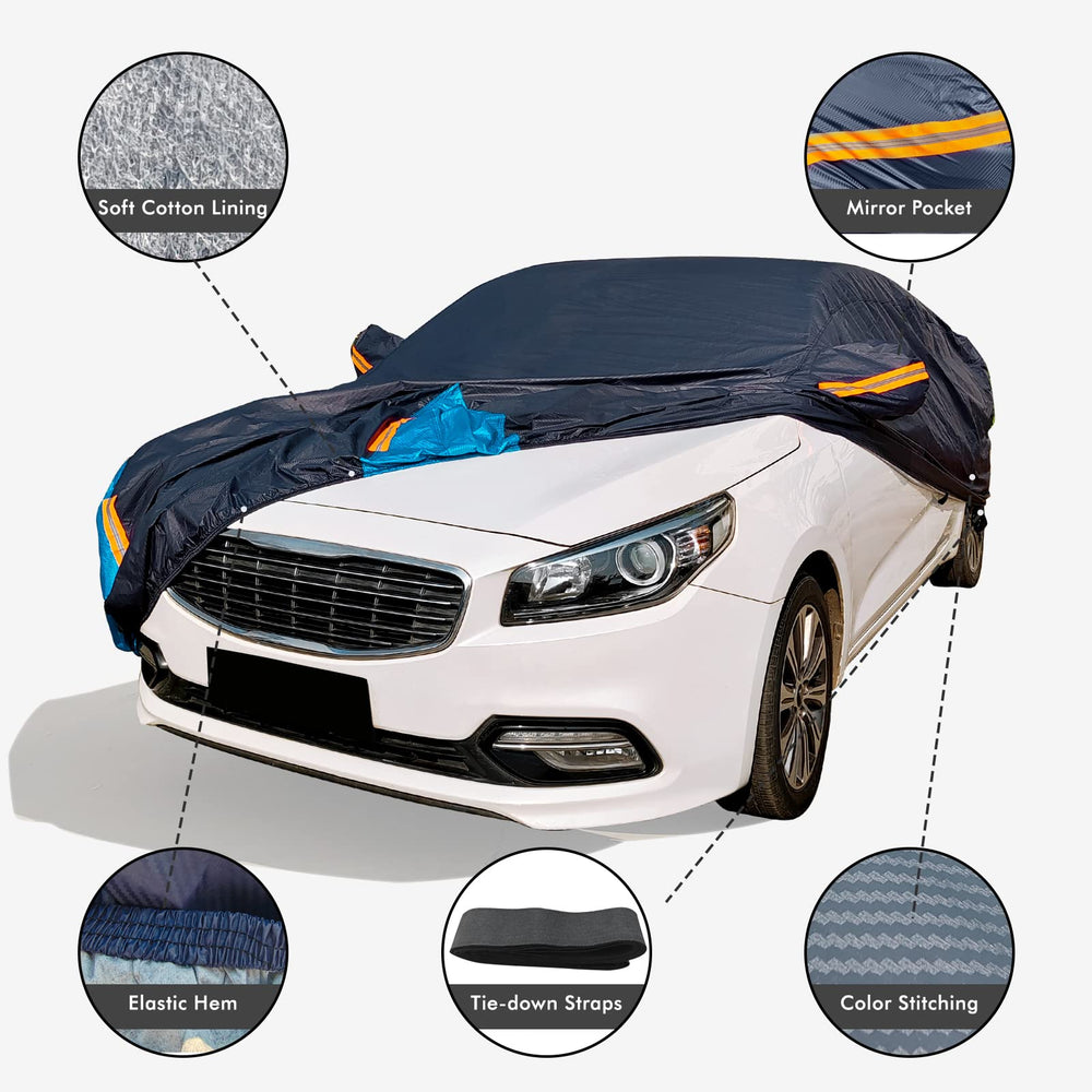 DINGHAO car cover with mirror pocket protects side mirrors during parking.