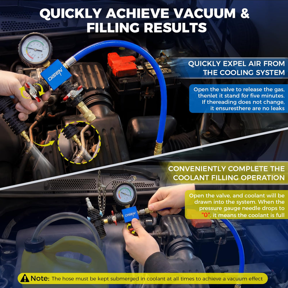 DISEN vacuum pump in use for quick air purge during refills.
