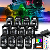 DITRIO 12-pod RGB rock lights illuminate undercarriage for trucks, boosting visibility.