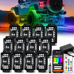 DITRIO 12-pod RGB rock lights illuminate undercarriage for trucks, boosting visibility.