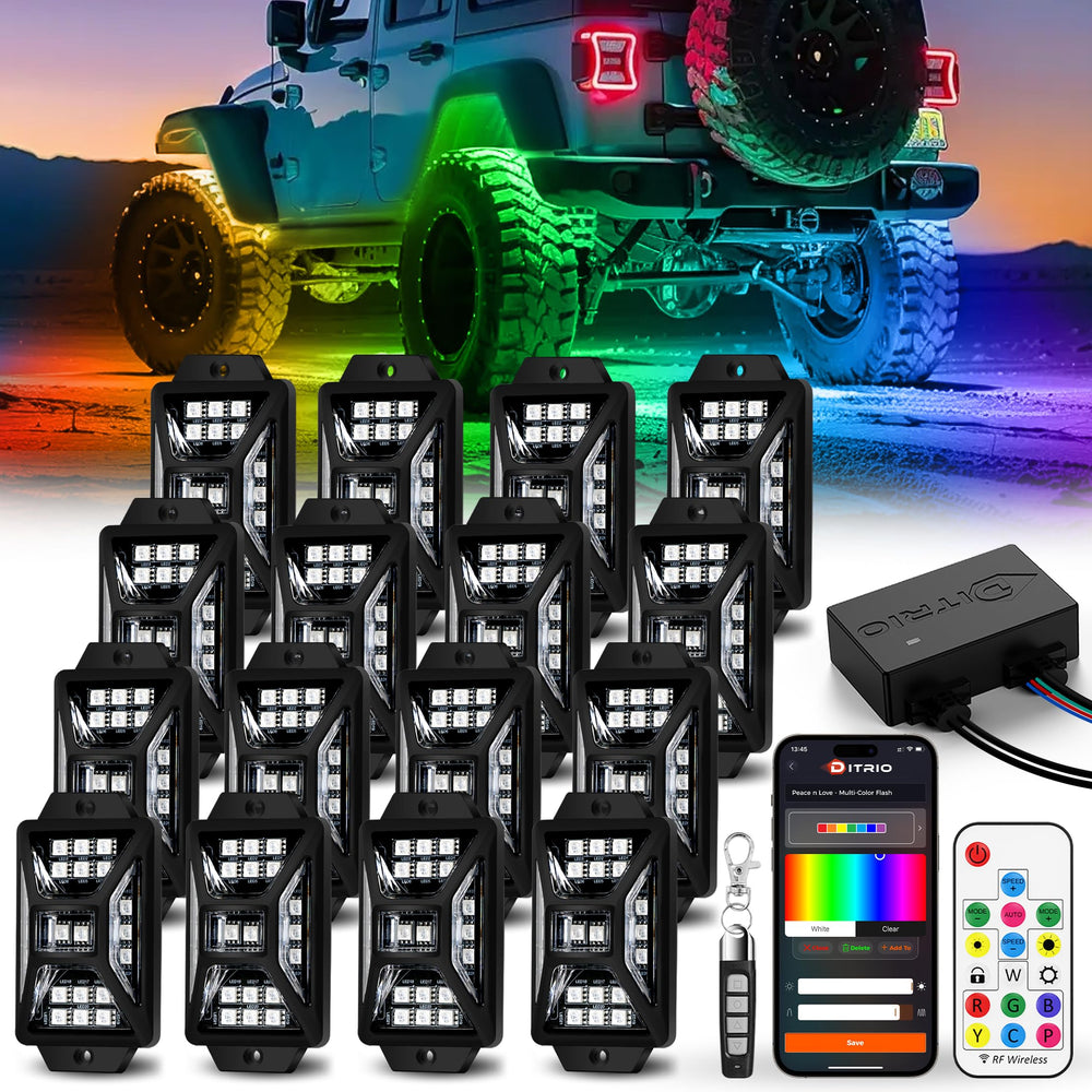 DITRIO 16-Pod five-sided RGB rock light underbody for off-road visibility