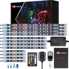 DITRIO M12r underglow LED strip kit boosts motorcycle visibility at night.