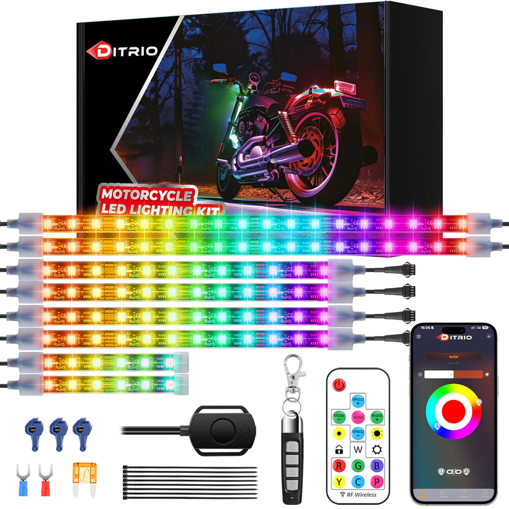 DITRIO underglow front strip with vibrant colors for daytime visibility.
