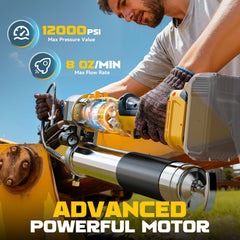 DIYtoolifz 12,000 psi grease gun high-pressure motor powering heavy equipment tasks.