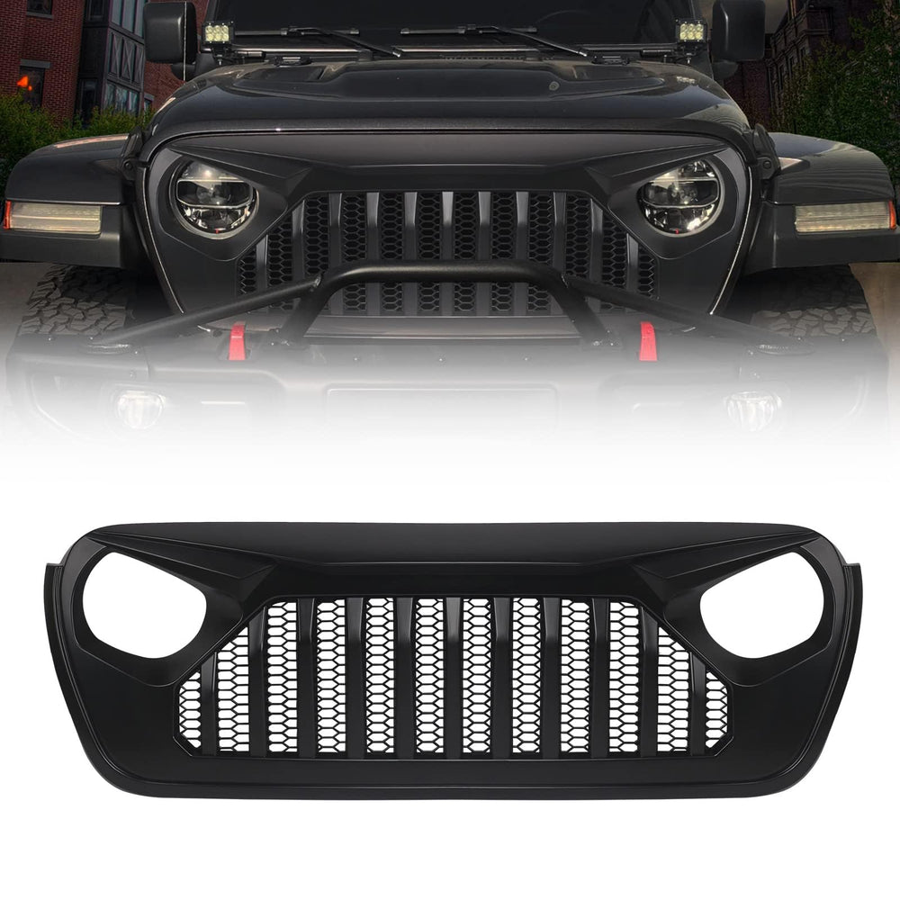 DKMGHT front grill for Jeep Wrangler JL with matte black fury styling and airflow focus.