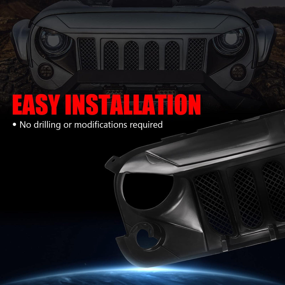 DKMGHT Wrangler JK grille installs easily using original mounting holes