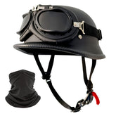 DLPACKJ German style half helmet front view for a retro cruiser look.