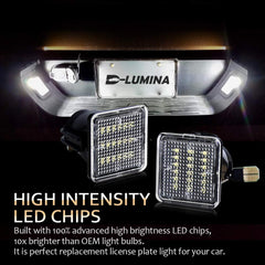 D-Lumina license plate light pair ready for plug-and-play install.