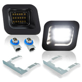 D-Lumina license plate light with smoked lens closeup, sleek design and brightness.