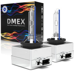DMEX D1S 8000K bulb front view with bright blue glow for visibility.