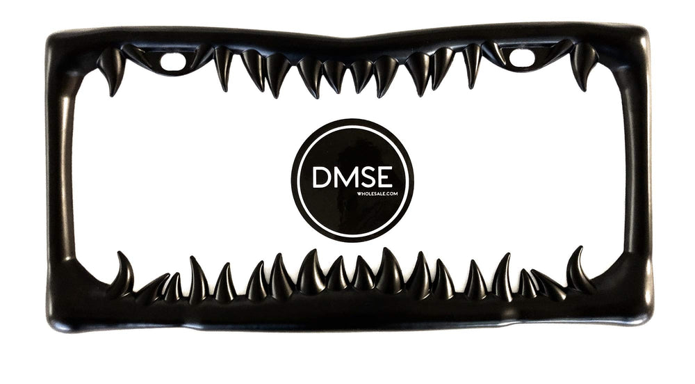 DMSE Universal shark-tooth license frame in black adds bold, durable edge to your vehicle.