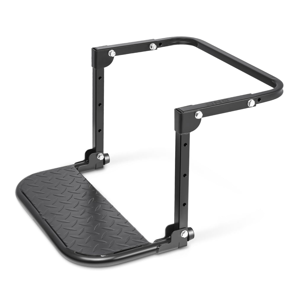 DNA Motoring folding tire step offers a sturdy platform for safe vehicle access.