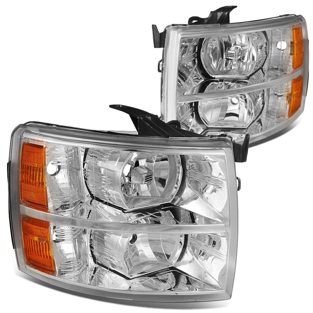 DNA Motoring HL-OH-CSIL07-CH-AM front-view headlights for Silverado 1500, improved night visibility.