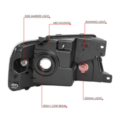 DNA Motoring HL-OH-F1504-BK-CL1 black housing detail for a sleek look