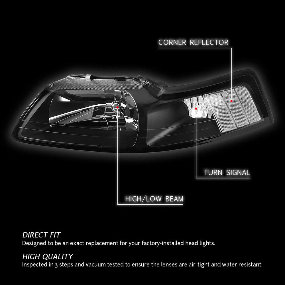 DNA Motoring HL-OH-FM99-BK-CL1 headlight close-up reveals crisp reflector beam design.