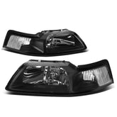 DNA Motoring HL-OH-FM99-BK-CL1 headlight front view improves nighttime visibility for 99-04 Mustang.