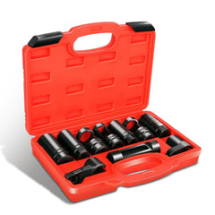 DNA MOTORING 10pc oxygen sensor socket set laid out for auto repair
