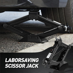 DNA Motoring scissor jack in portable kit for on-the-go maintenance.