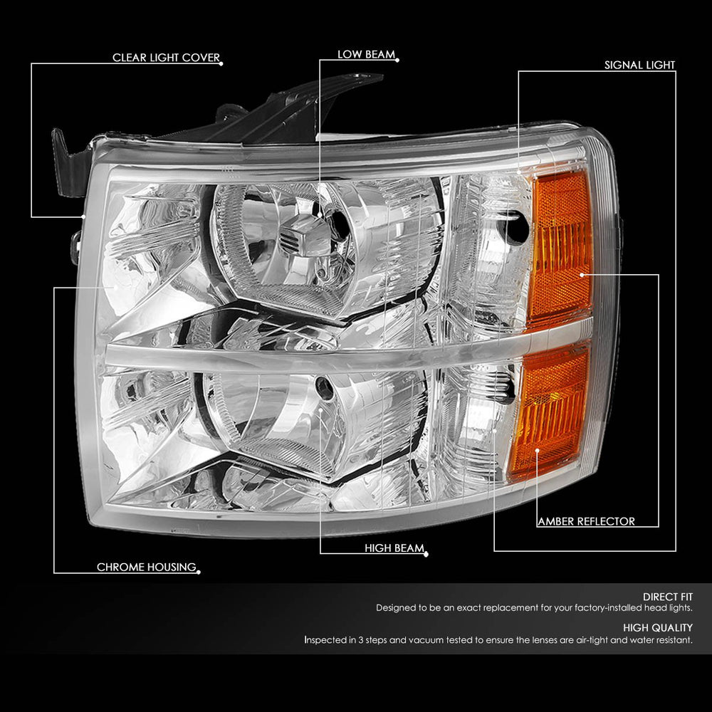 DNA Motoring HL-OH-CSIL07-CH-AM side-angle chrome amber headlights enhancing presence.