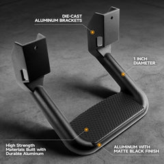 DNA Motoring side steps with die-cast brackets provide secure mounting.