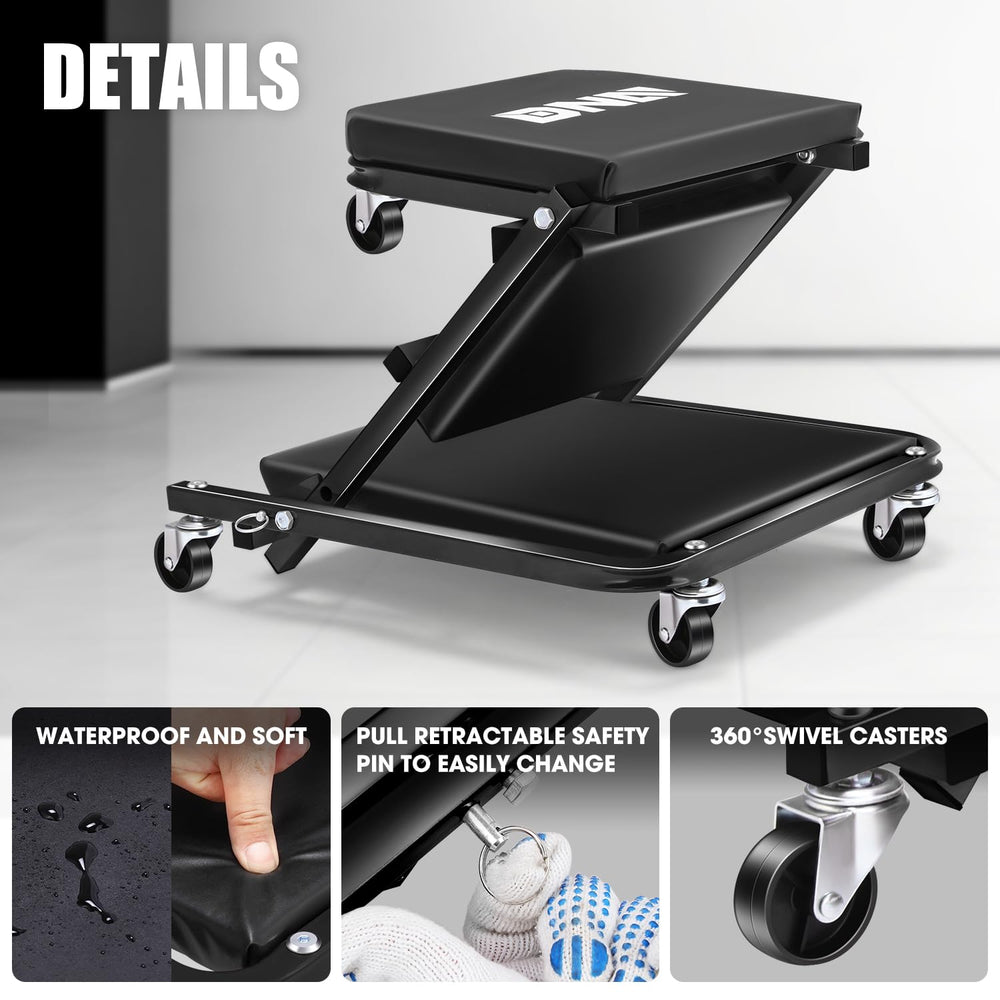 DNA Motoring six swivel casters enable precise maneuverability in tight spaces.