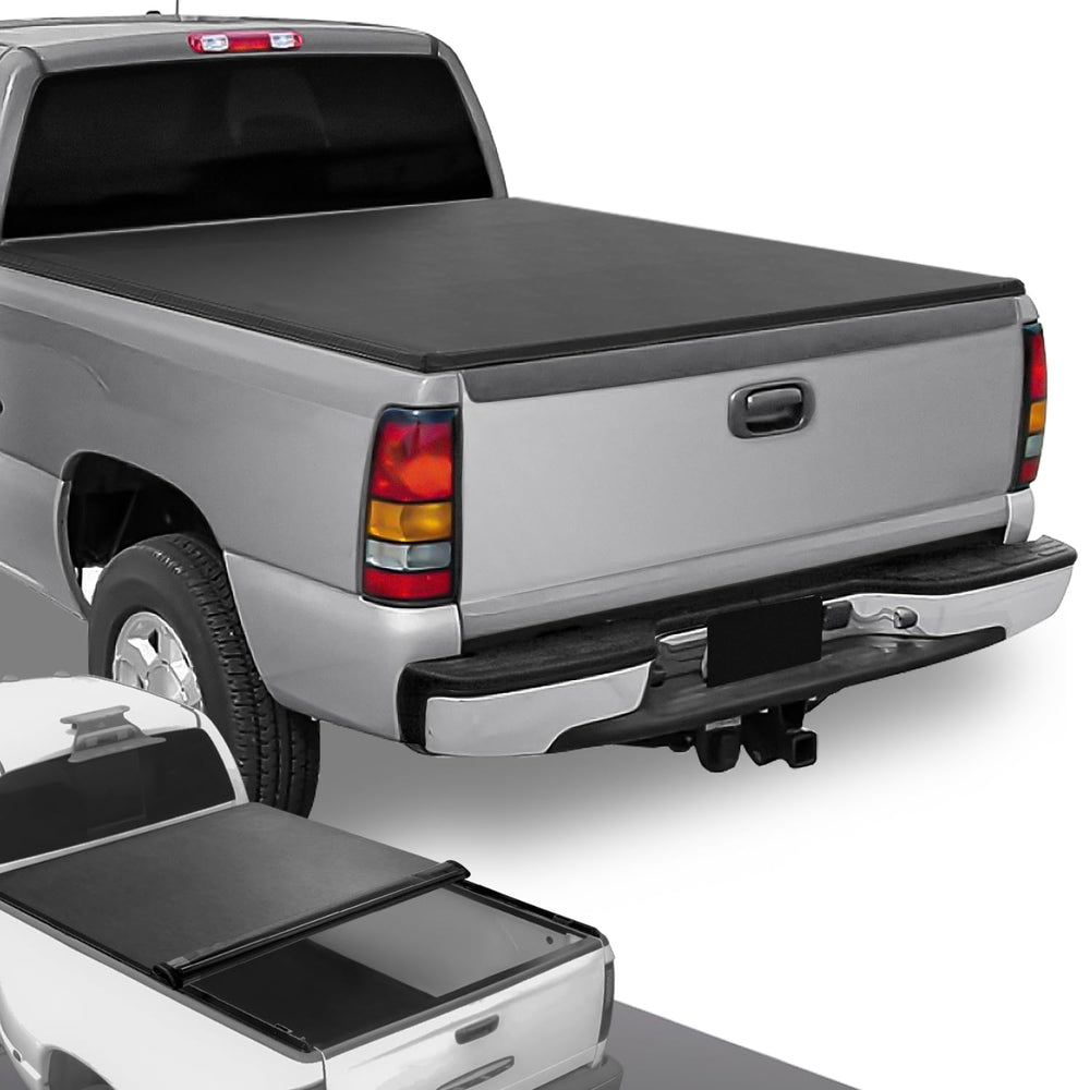 DNA Motoring TTC-RU-033 roll-up tonneau cover on a six-and-a-half-foot Silverado bed for protection