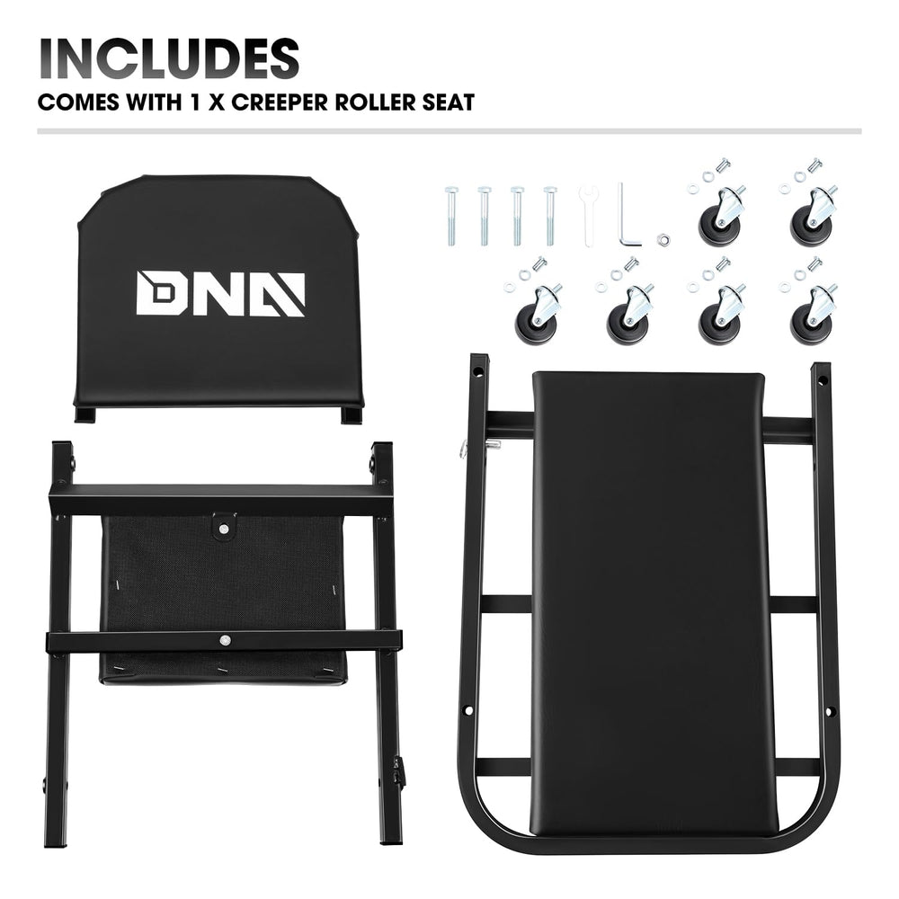 DNA Motoring creeper-to-seat conversion enables quick task shifts.