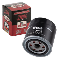 Doc's Diesel oil filter D11878-12-pack media highlights high-flow filtration performance.