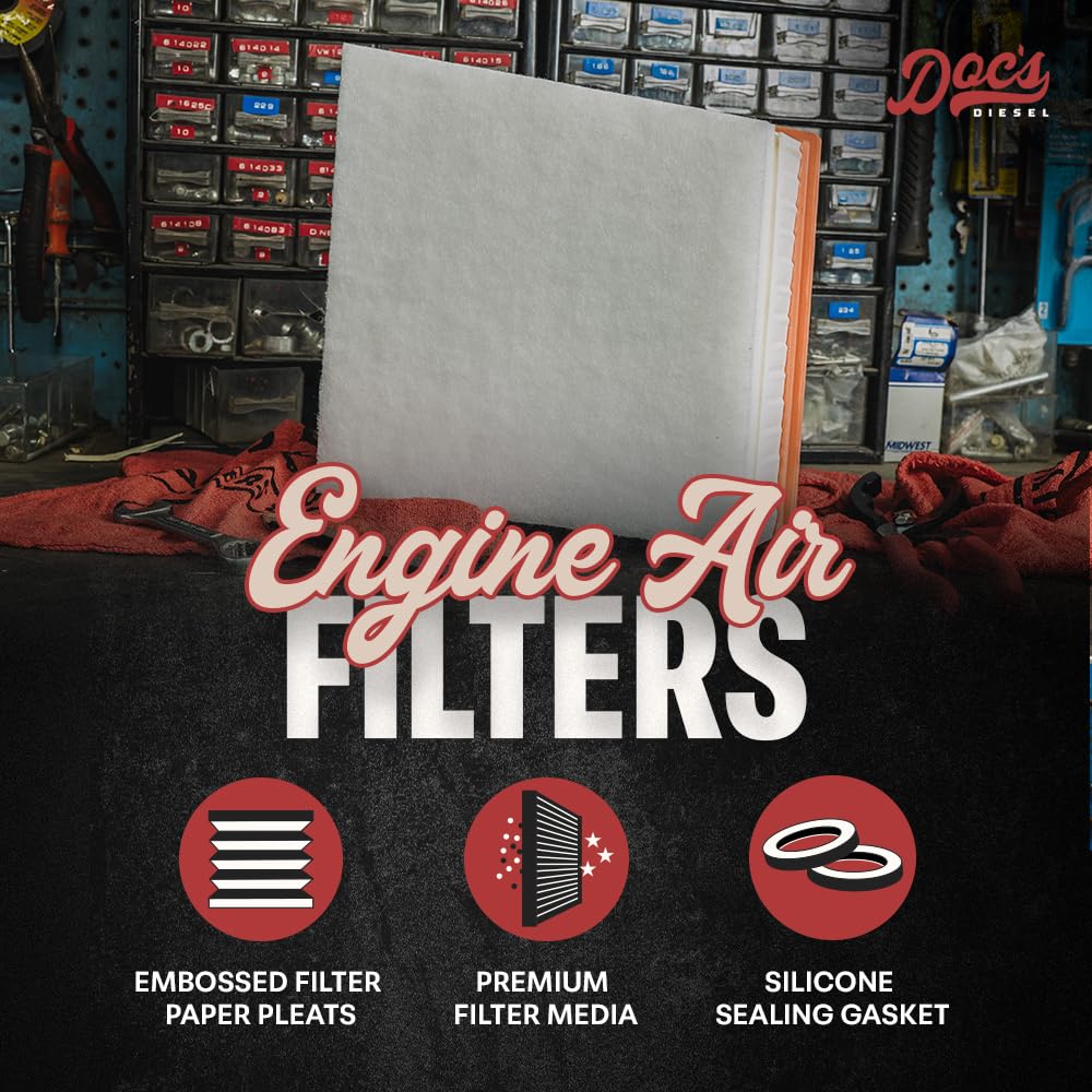 Doc's Diesel Engine Air Filter DPA10660 close-up reveals pleated media trapping grime