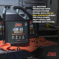 Doc's Diesel 5W-40 bottle cap focus on easy reseal and durability.