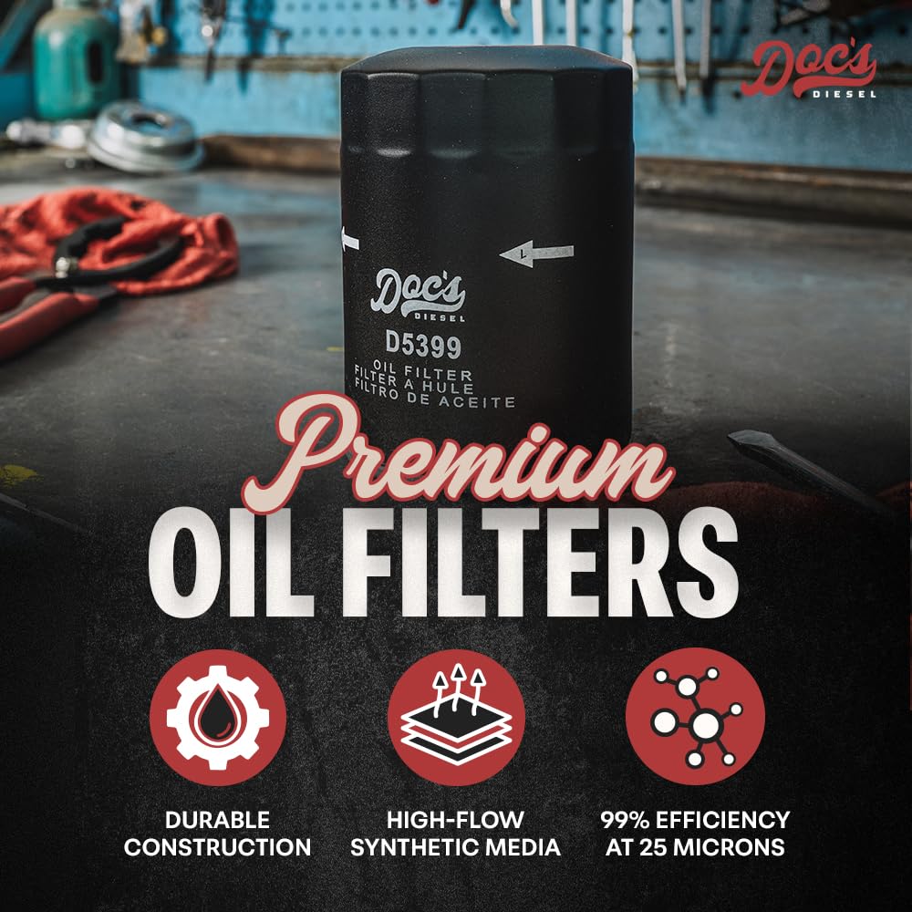 Doc's Diesel Oil Filter D5399 side view shows rugged housing for durability