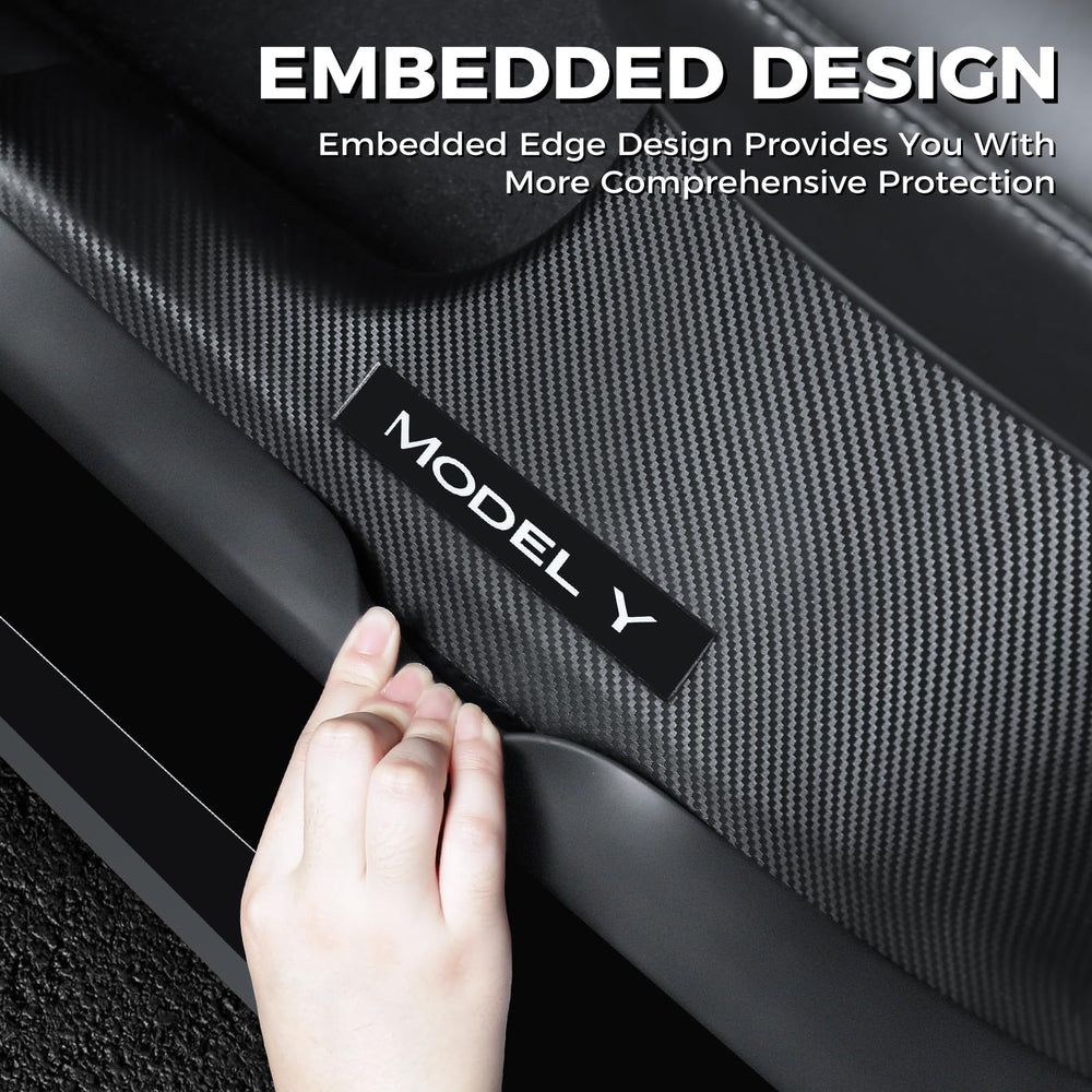 Doietc door sill protector close-up showing carbon fiber texture.